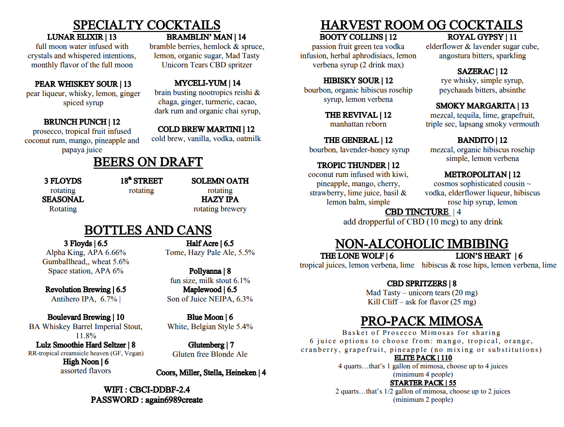 Menus | Harvest Room